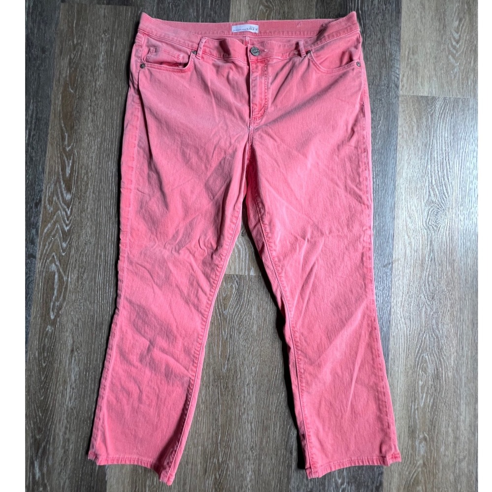 Loft Modern Kick Crop Pants Womens 14 Coral Pink Stretch Casual Cropped Denim